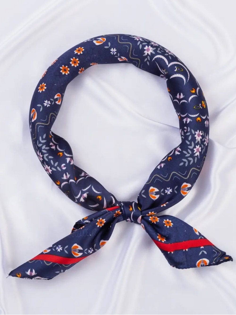 Floral Navy Silk-Look Neck Scarf